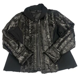 Samuel Dong Black Ribbon Textured 3D Zip Up Jacket size XL Cocktail, Dressy